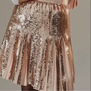 Anthropologie ‘Bea’ Rose Gold Sequin Pleated Skirt NWT!
